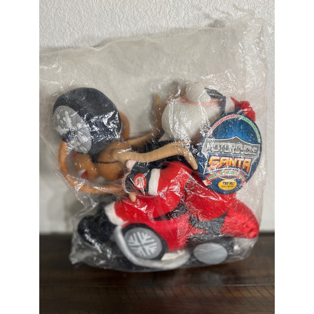 Motorcycle Santa Animated Plush Light Up Musical Reindeer Christmas New Sealed